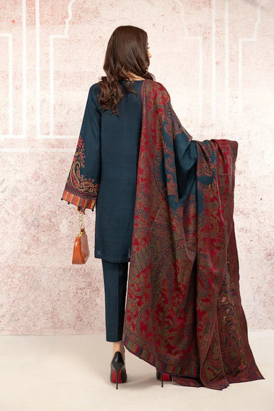 Unstitched Winter Embroidered Khaddar Dress with Printed Wool Shawll 3PC