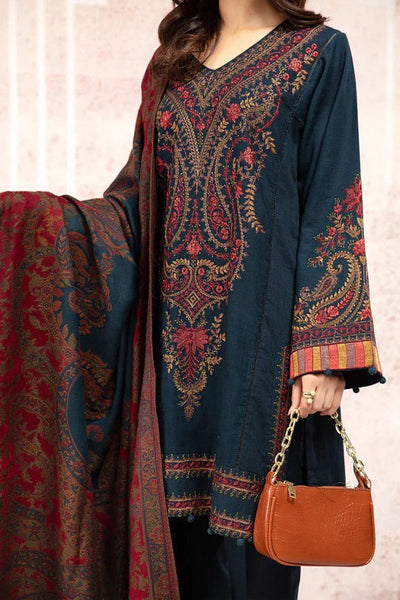 Unstitched Winter Embroidered Khaddar Dress with Printed Wool Shawll 3PC