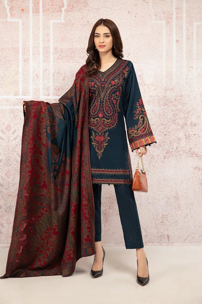 Unstitched Winter Embroidered Khaddar Dress with Printed Wool Shawll 3PC