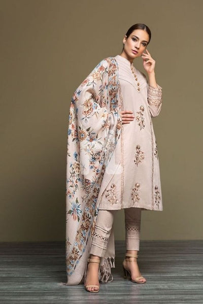 Winter Embroidered Dhanak Suit with Printed Shawll 3 Piece WC589