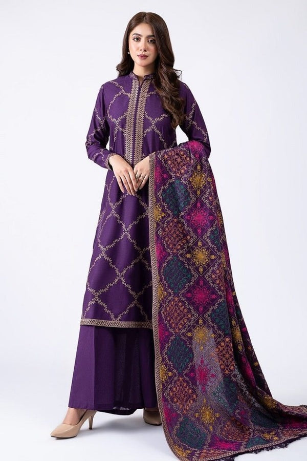 Unstitched Winter Embroidered Dhanak Suit with Heavy Embroidered Dhanak Shawll 3PC