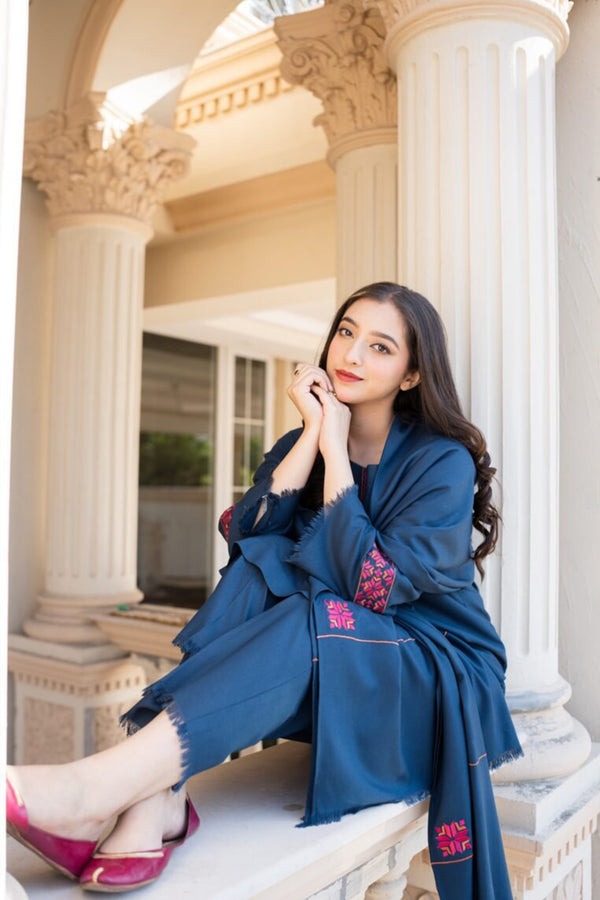 Winter 3 Piece Dhanak Dress with Embroidered Shawll WC615
