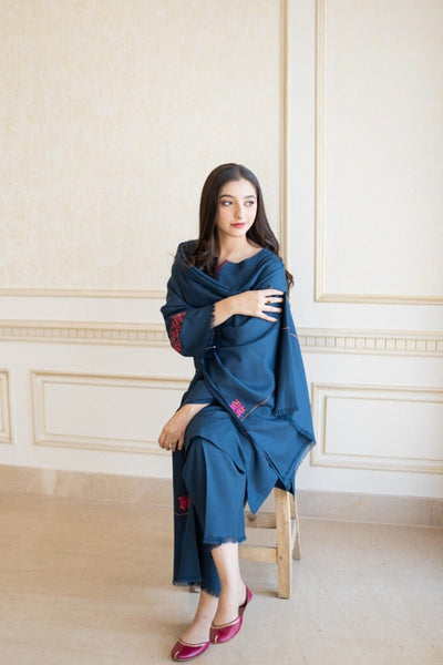 Winter 3 Piece Dhanak Dress with Embroidered Shawll WC615