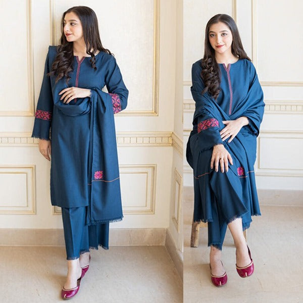 Winter 3 Piece Dhanak Dress with Embroidered Shawll WC615