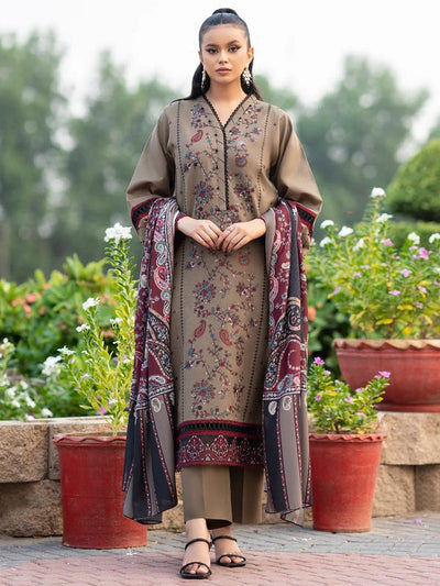 WC617-WINTER 3PC Dhannak Embroidered suit with Printed Shawll