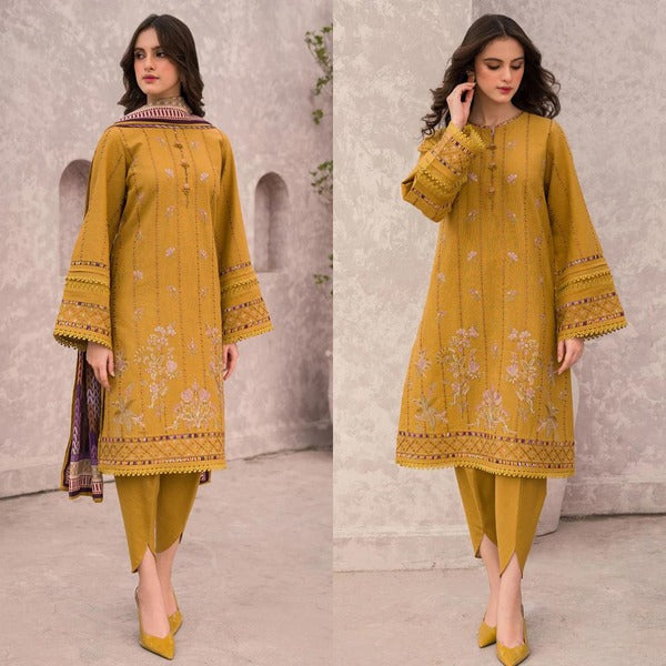 Winter Embroidered Dhanak Dress with Printed Shawll 3 Piece WC618