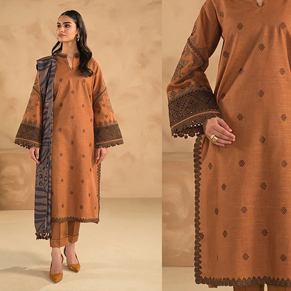 Winter Dhannak Embroidered Dress Printed Shawll 3 Piece WC631