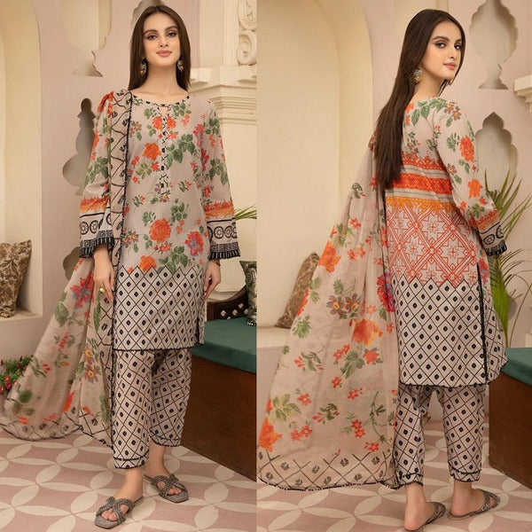 Unstitched Summer Digital Printed Lawn Dress With Printed Lawn Trouser and Daimond Dupatta 3 Piece WC700