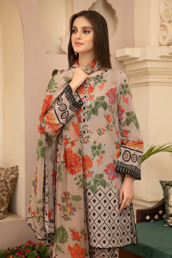 Unstitched Summer Digital Printed Lawn Dress With Printed Lawn Trouser and Daimond Dupatta 3 Piece WC700