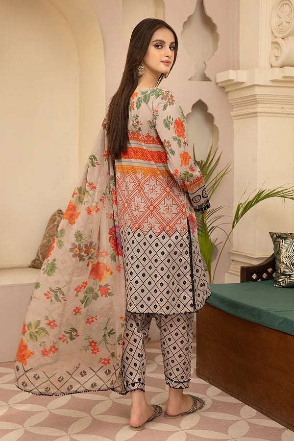 Unstitched Summer Digital Printed Lawn Dress With Printed Lawn Trouser and Daimond Dupatta 3 Piece WC700