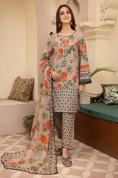 Unstitched Summer Digital Printed Lawn Dress With Printed Lawn Trouser and Daimond Dupatta 3 Piece WC700