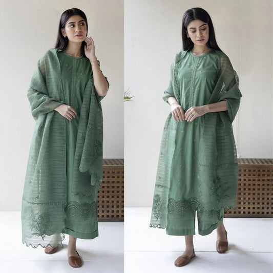 DYOT Embroidered Lawn Dress With Organza Embroidered Dupatta 3PC WC732