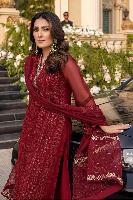 Unstitched Summer Embroidered Lawn Dress With Heavy Embroidered Chiffon Dupatta 3 Piece WC733