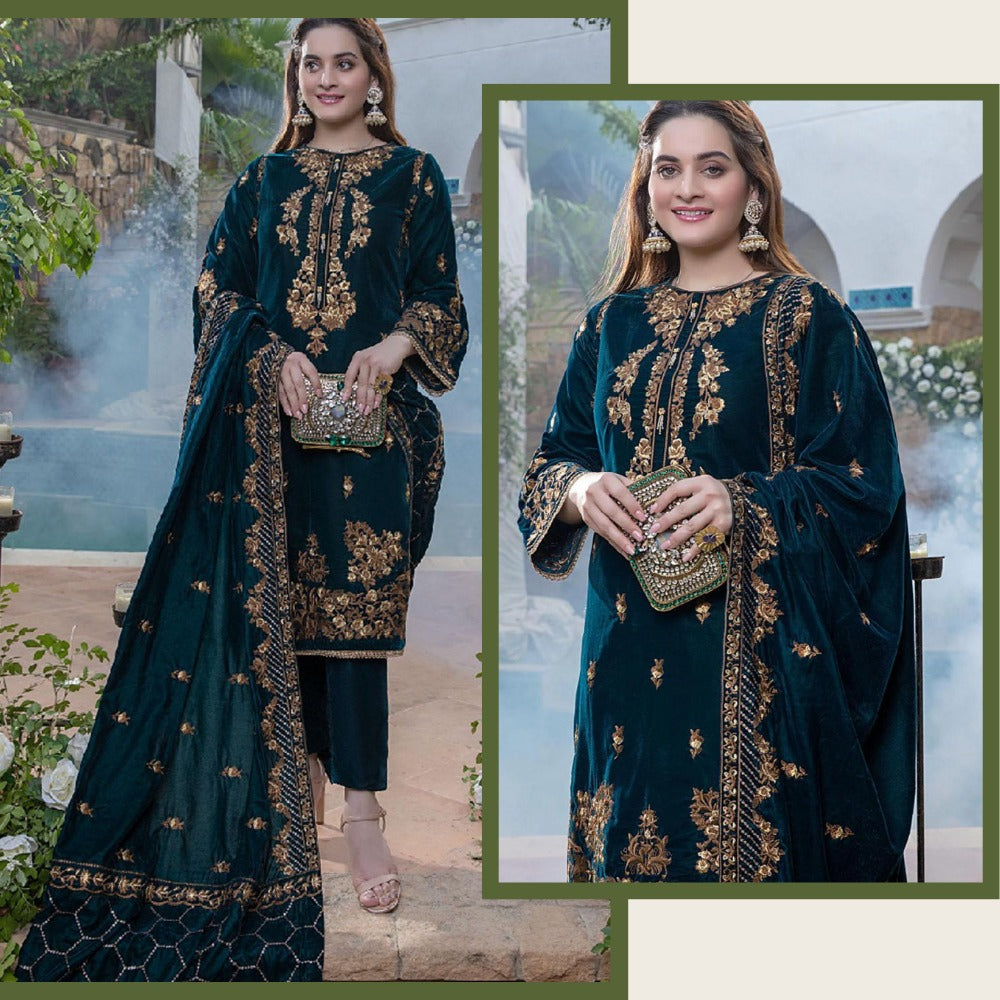 Velvet Embroidered 3 Piece With Velvet Shawll WC402