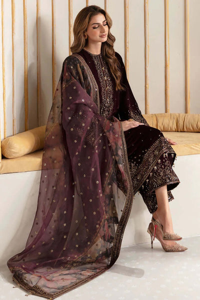 Unstitched 3 Piece Velvet Embroidered Dress With Embroidered Organza Dupatta WC902