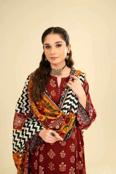WC906 3PC Winter Dhannak Embroidered suit with Printed Shawll
