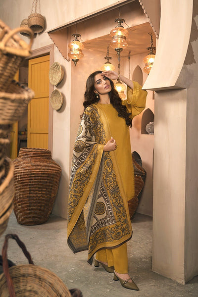 Nishat Winter Mustard Dhanak Plain 3 Piece With Printed Karandi Shawll WC810