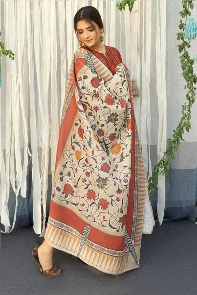 Sana Safinaz Winter 3 Piece Dhannak Embroidered dress with Printed Shawll WC914