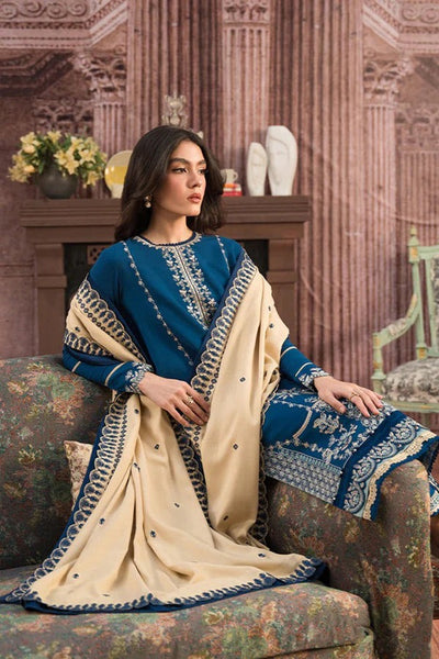 Winter 3 Piece Embroidered Dhanak Suit with Heavy Embroidered Dhanak Shawll WC917