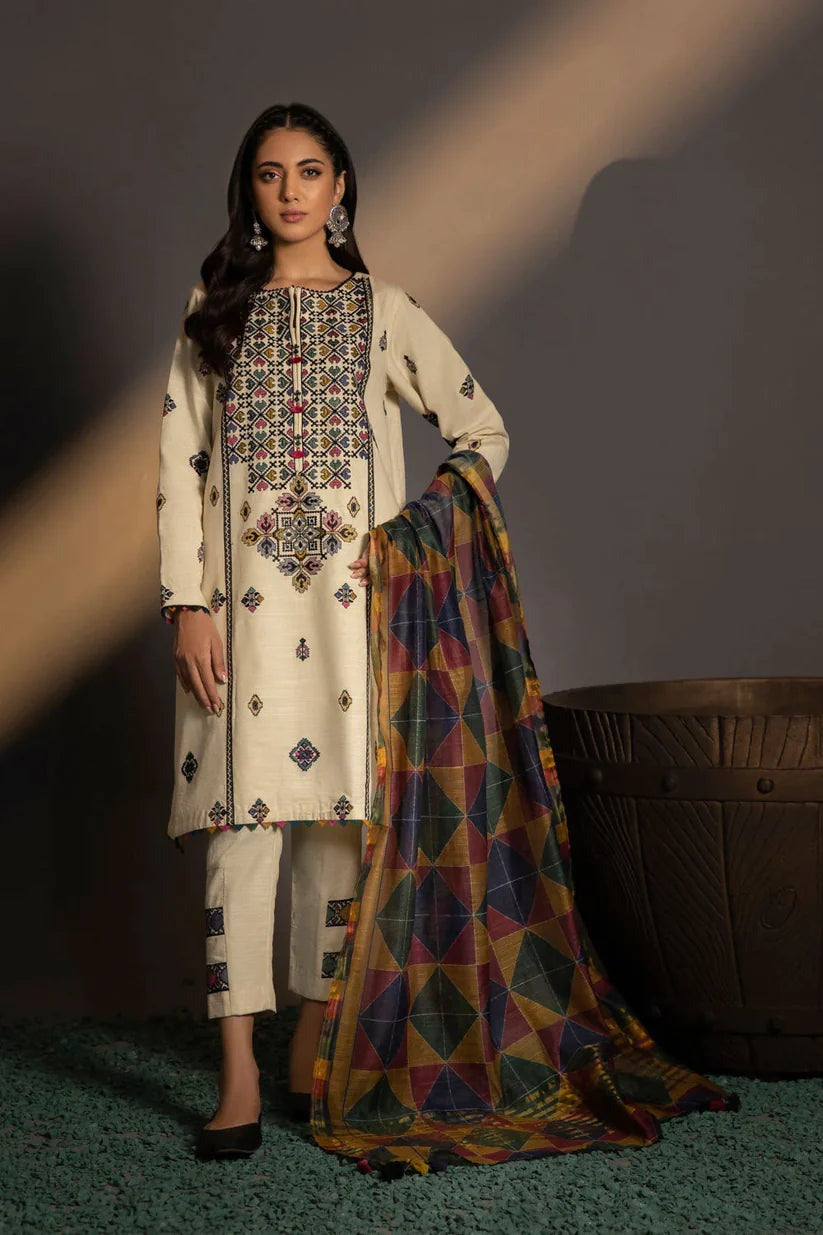WC921 Winter 3PC Khaddar Embroidered Suit with Printed Wool Shawll