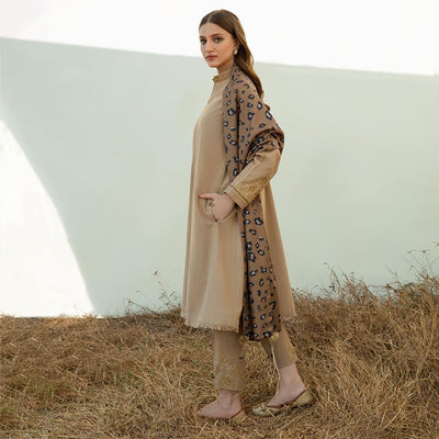 Winter 3 Piece Dhannak Embroidered suit with Printed Shawll WC958
