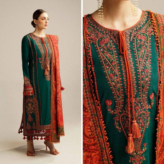 Hussain Rehar 3 Piece Dhanak Embroidered Suit WC994