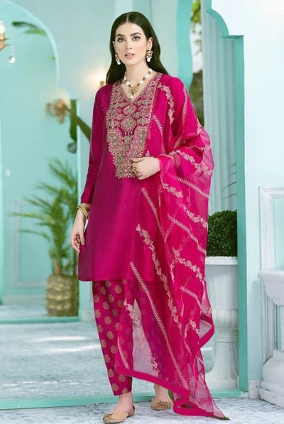 Embroidered Lawn Dress With Chiffon Embroidered Dupatta 3 Piece WC024