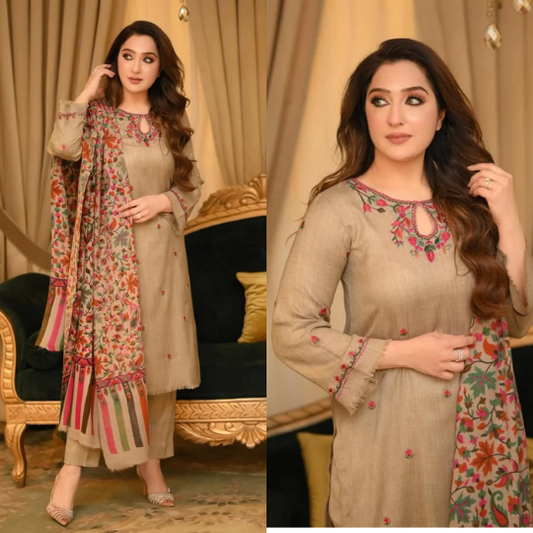 Bunai 3 Piece Dhanak Embroidered dress WC167
