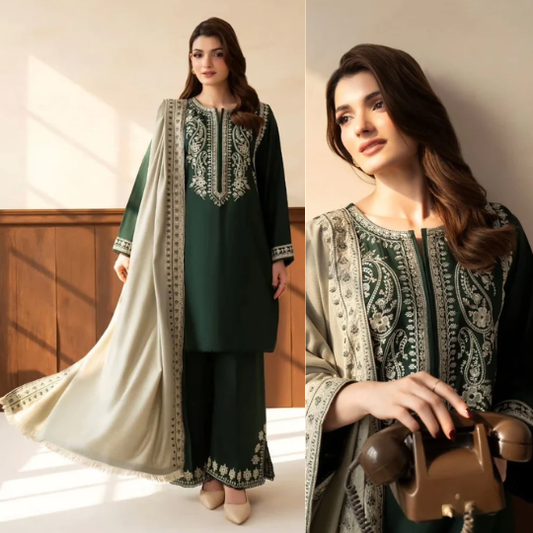 Lazuli 3 Piece Dhanak Embroidered Suit WC174