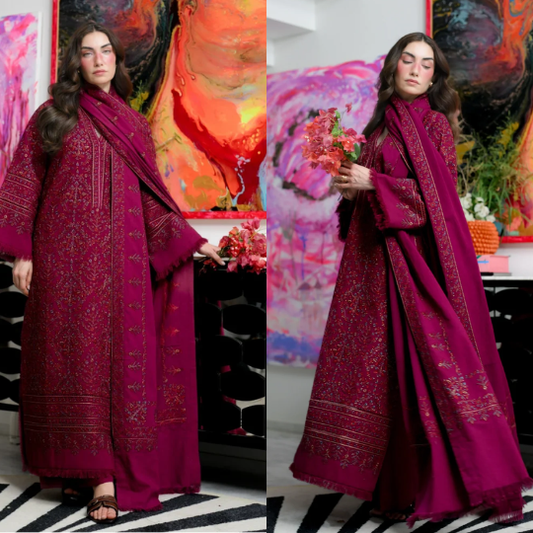 ZAIB 3 Piece Dhanak Embroidered Suit WC191