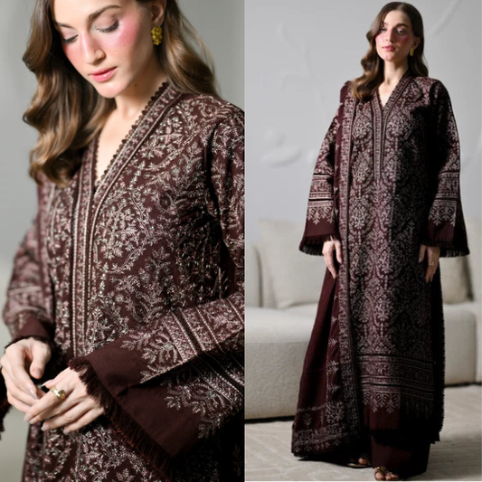 ZAIB Heavy 3 Piece Dhanak Embroidered Dress WC175