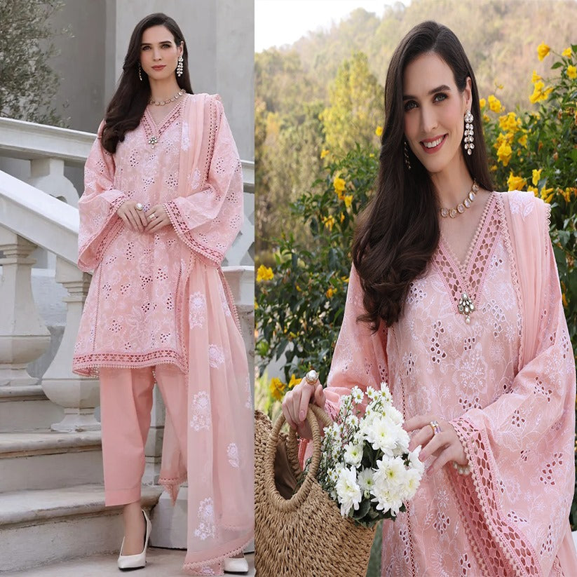 WC845-Bareeze Embroidered 3 Piece lawn dress with embroidered chiffon dupatta