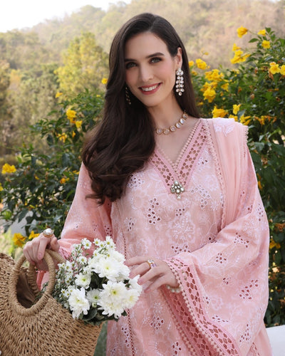 WC845-Bareeze Embroidered 3 Piece lawn dress with embroidered chiffon dupatta