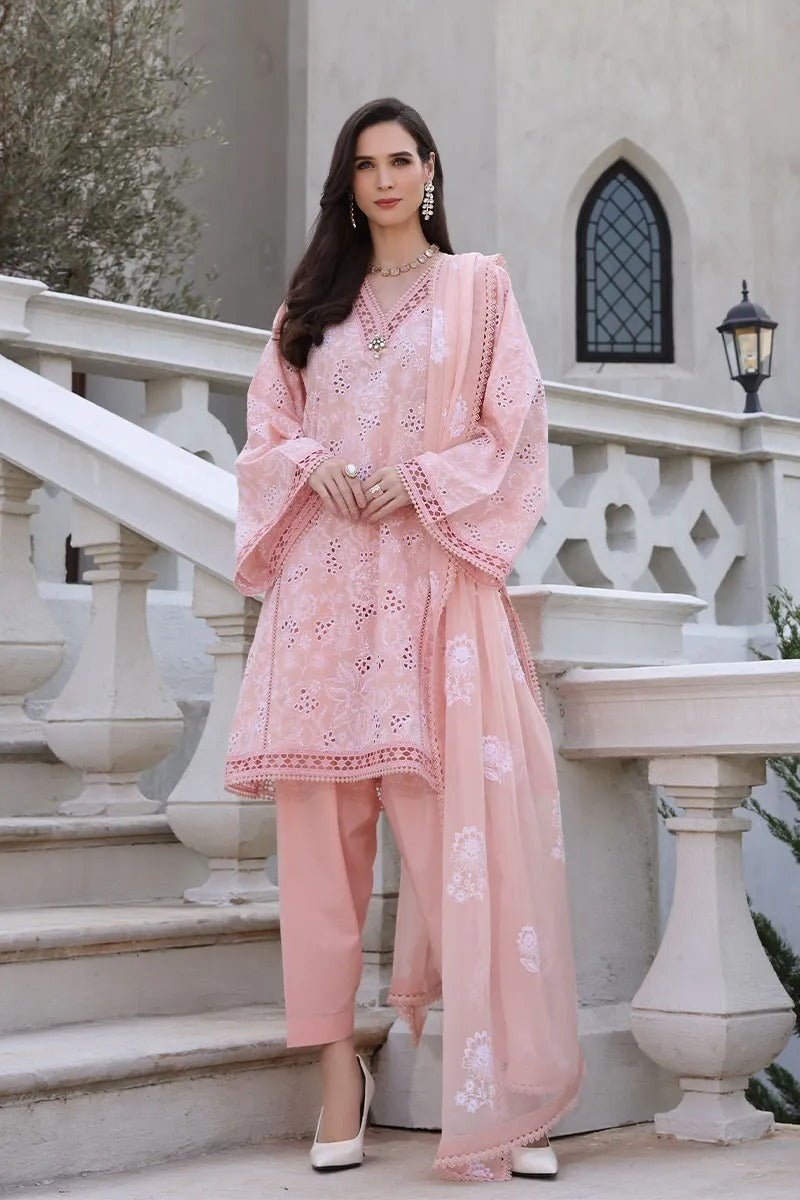 WC845-Bareeze Embroidered 3 Piece lawn dress with embroidered chiffon dupatta