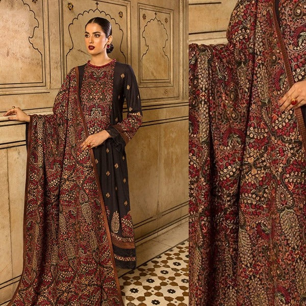 Bareeze Winter Embroidered Dhanak Suit Embroidered Dhanak Shawll 3 Piece WC546