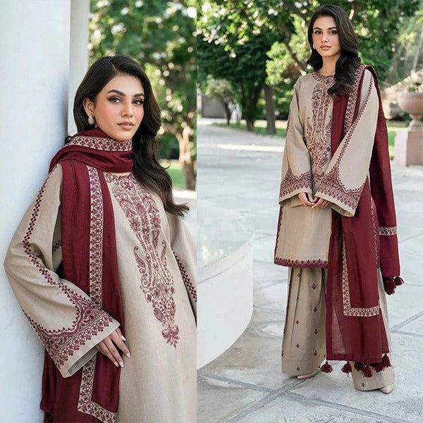Baroque 3 Piece Dhanak Embroidered Dress WC961