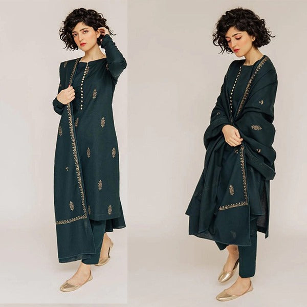 Sapphire Winter 3 Piece Dhannak Embroidered Suit with Dhanak Embroidered Shawll WC566