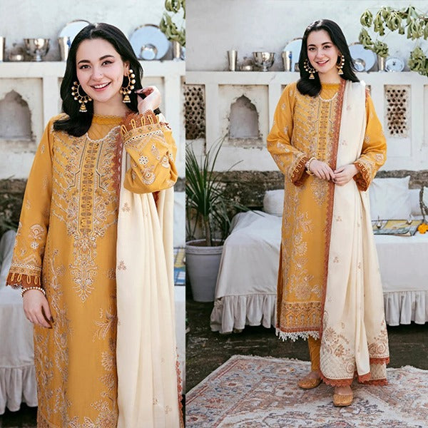 Sapphire 3 Piece Dhanak Embroidered Shirt With Dhanak Embroidered Shawll WC1124