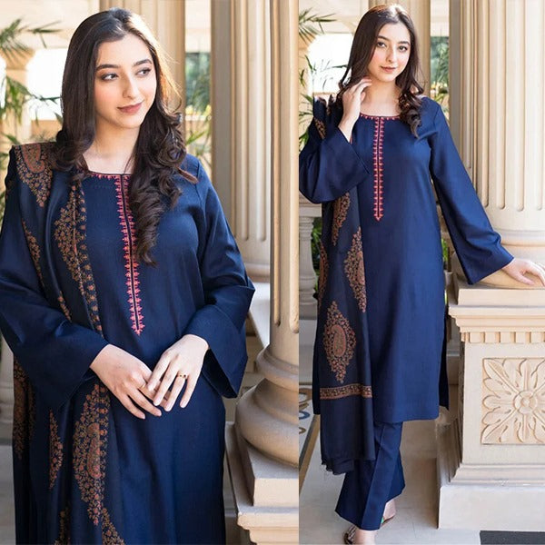 Asling Winter 3 Piece Dhanak Embroidered Suit WC1202