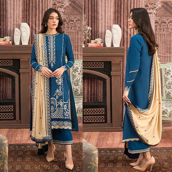 Winter 3 Piece Embroidered Dhanak Suit with Heavy Embroidered Dhanak Shawll WC917