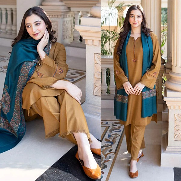 Asling Winter 3 Piece Dhanak Embroidered Suit WC1201