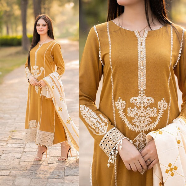 Libaas Winter 3 Piece Embroidered Dhanak dress with Heavy Embroidered Dhanak Shawll WC1212