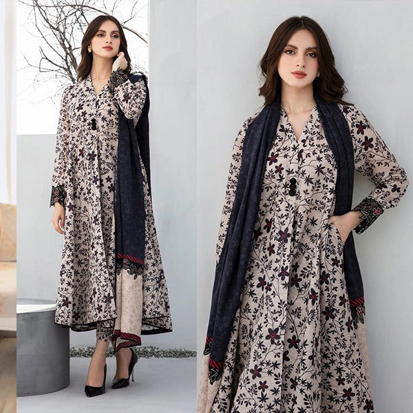 Baroque Winter 3 Piece Dhanak all over Printed dress WC1218