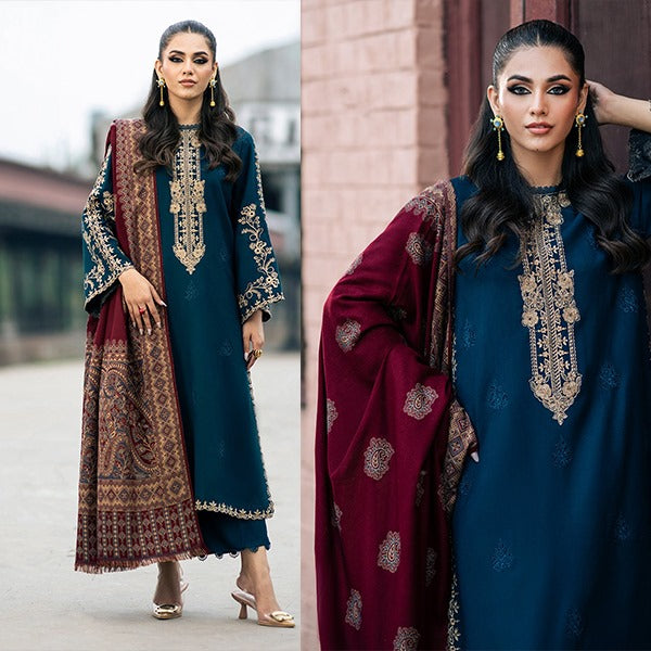 Jazmin Winter 3 Piece Dhanak Embroidered Suit with Printed Shawll WC1109