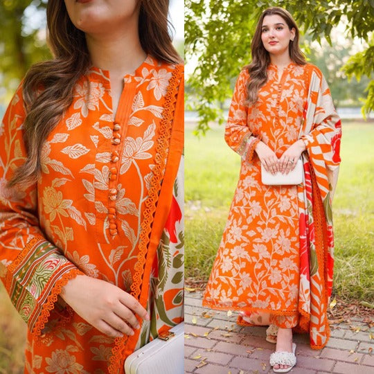 Winter 3 Piece Karandi Digital Print Dress and Karandi Dupata WC1231
