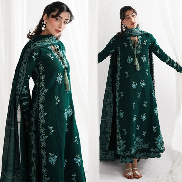 WInter 3 Piece Dhanak Embroidered Shirt with Dhanak Embroidered Shawll and Trouser WC1235