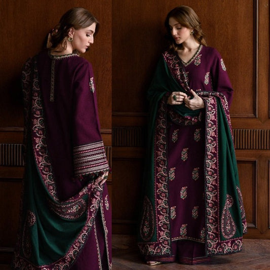 Batik 3 Piece Dhanak Embroidered Suit WC1236
