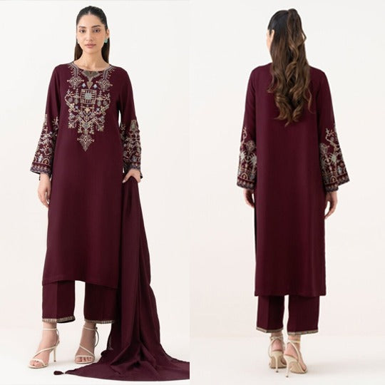 Sapphire Unstitched Winter 3 Piece Dhanak Embroidered Shirt with Shawll WC1241