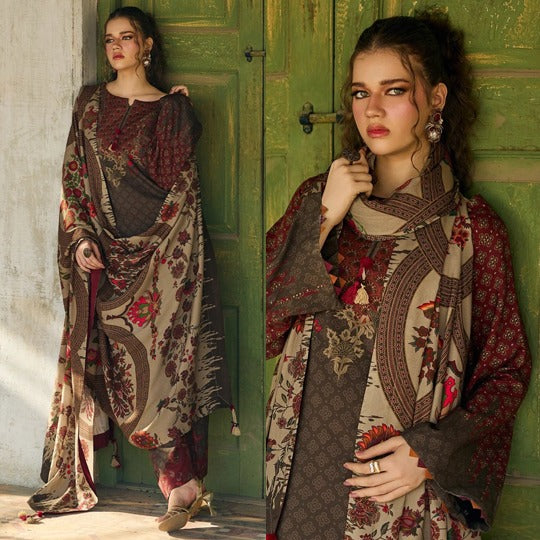 Printed Unstitched Charizma Winter 3 Piece Karandi Dress WC1252