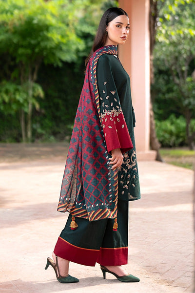 Unstitched Winter Embroidered Dhanak Dress with Printed Shawll 3PC